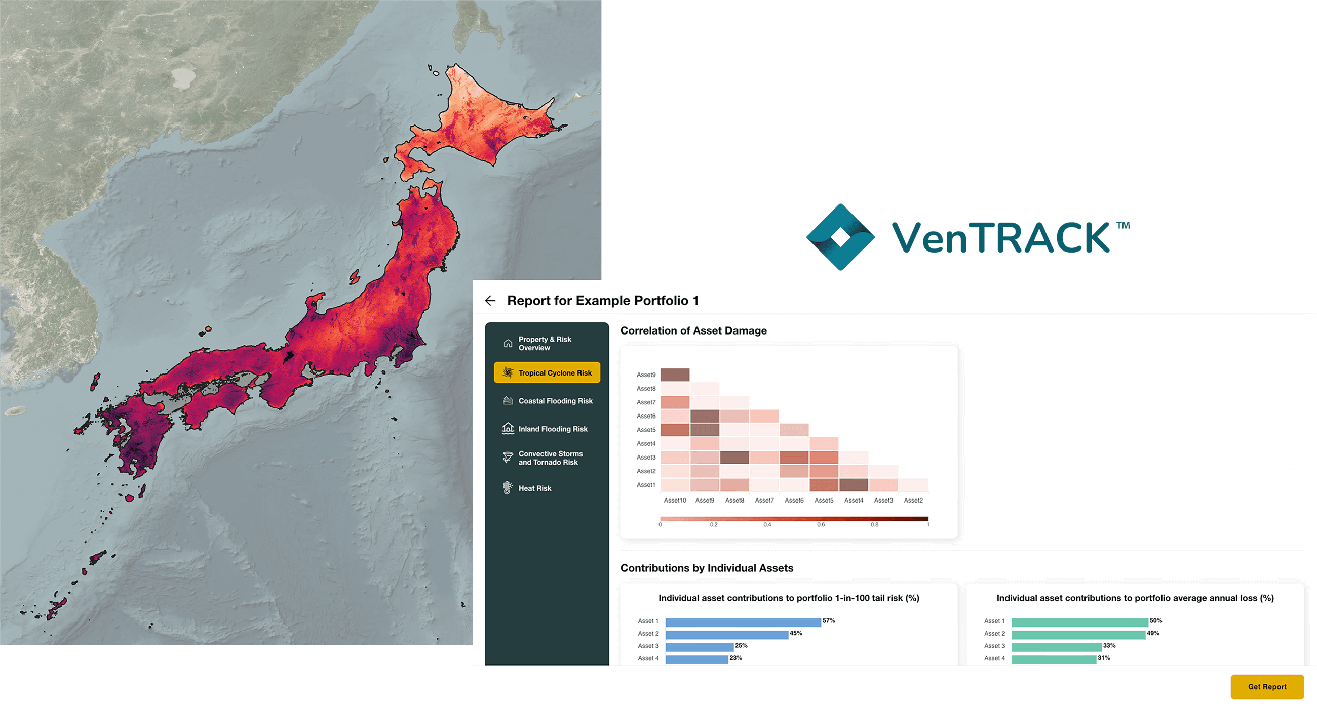VenTRACK - Wind map in Japan and portfolio report snapshot